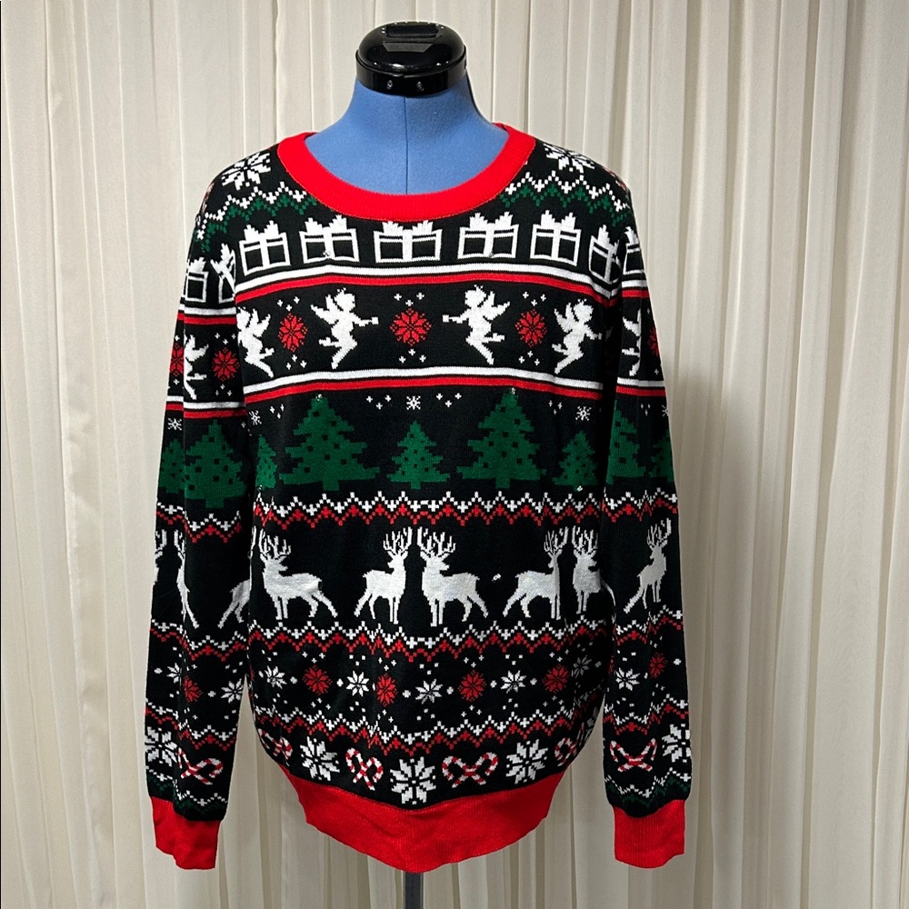 Holiday Black and Red Women's Sweater with Lights